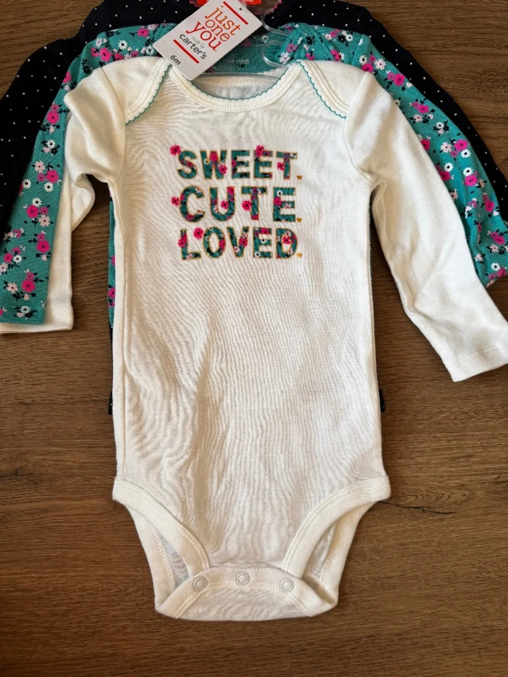 Carter's Just One You 3-Pack Baby Girl Bodysuits NWT 6M Floral Long Sleeve Set